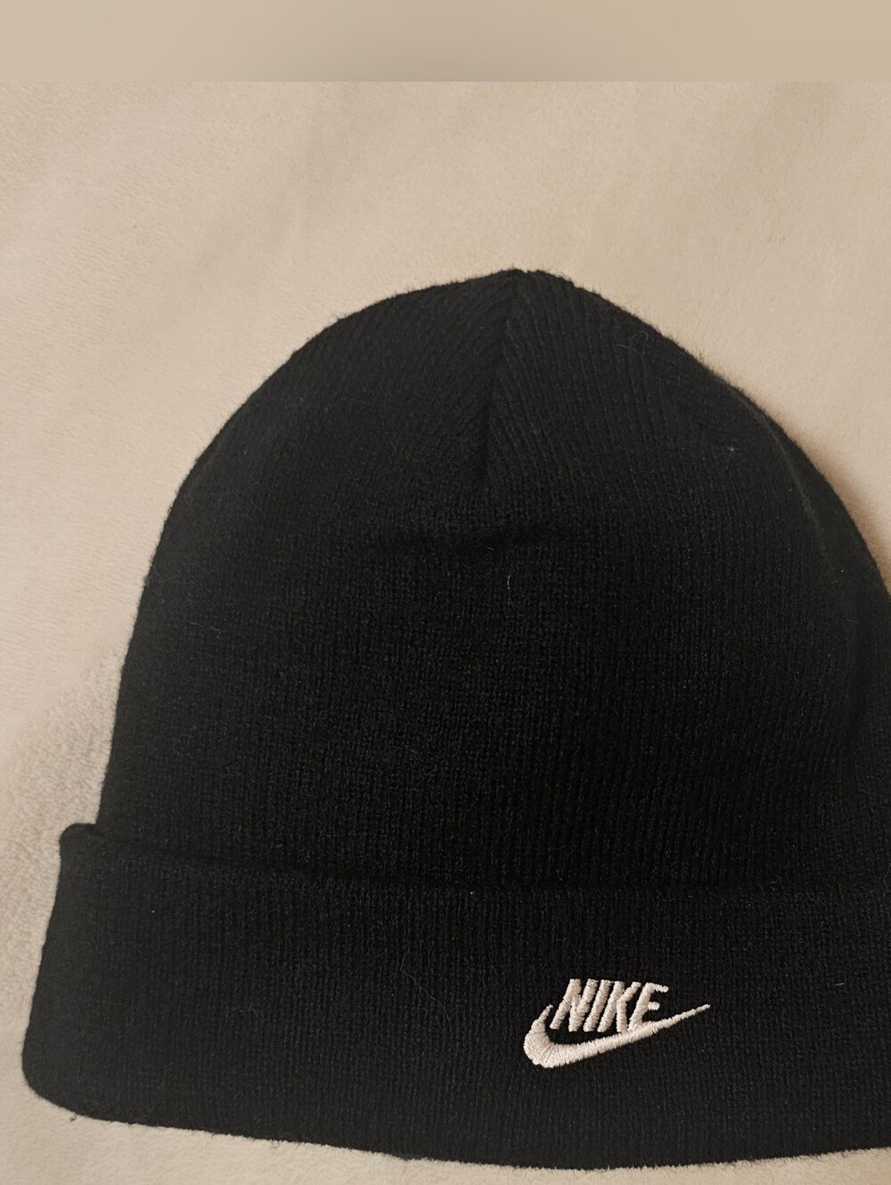 Nike Kids Black Cuffed Knit Beanie Hat Swoosh Logo